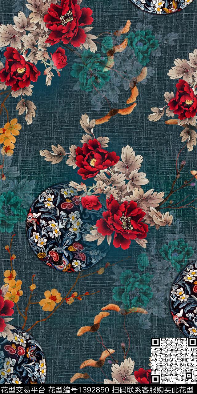花卉大牌风香云纱数码印花华亿平台下载（图片编号: 1392850） - 瓦栏（Walan）