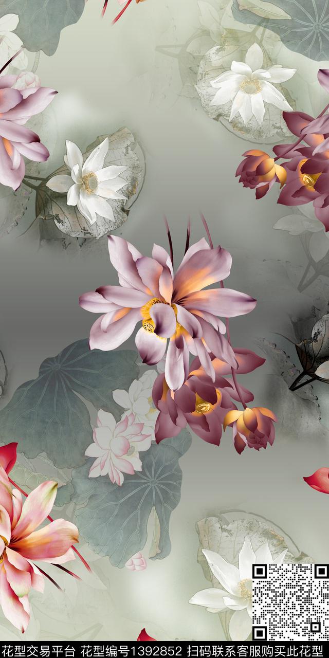 花卉大牌风中国风数码印花华亿平台下载（图片编号: 1392852） - 瓦栏（Walan）