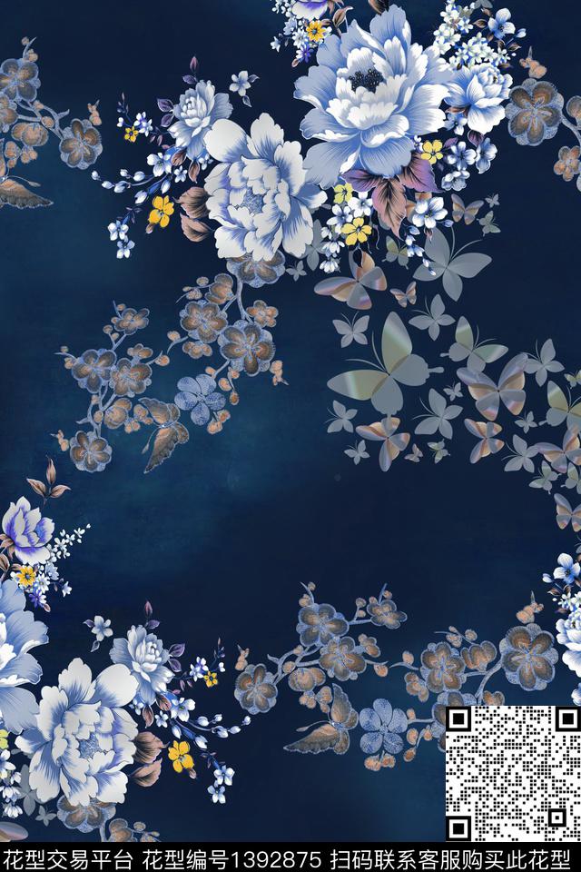 香云纱中国风复古旗袍花数码印花华亿平台下载（图片编号: 1392875） - 瓦栏（Walan）