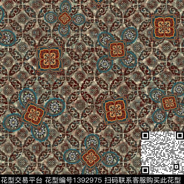 几何民族风花卉数码印花华亿平台下载（图片编号: 1392975） - 瓦栏（Walan）