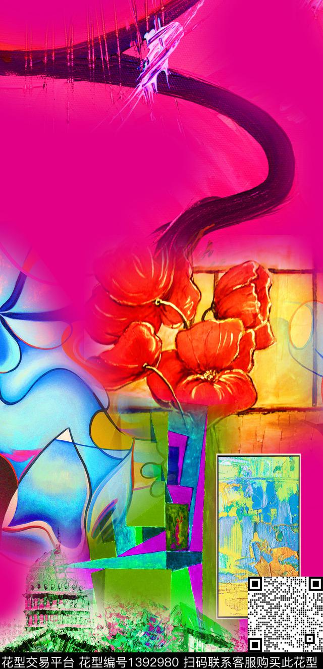 油画华亿平台大牌风抽象数码印花华亿平台下载（图片编号: 1392980） - 瓦栏（Walan）