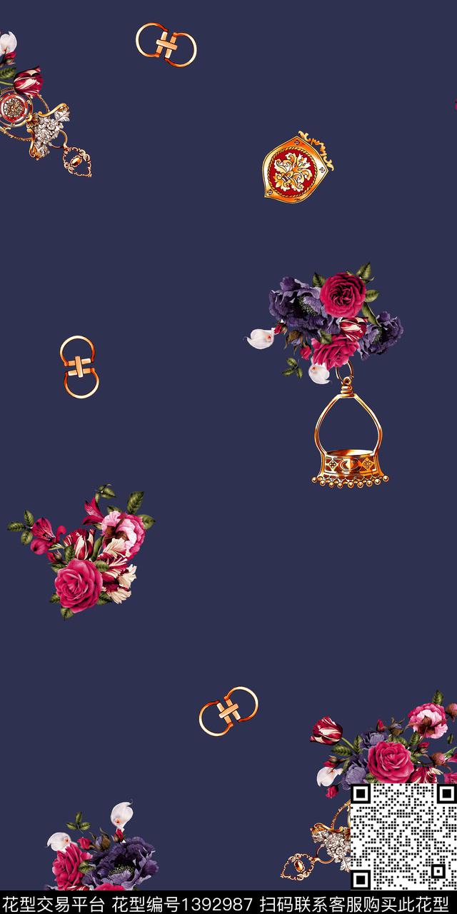 几何花卉大牌风数码印花华亿平台下载（图片编号: 1392987） - 瓦栏（Walan）