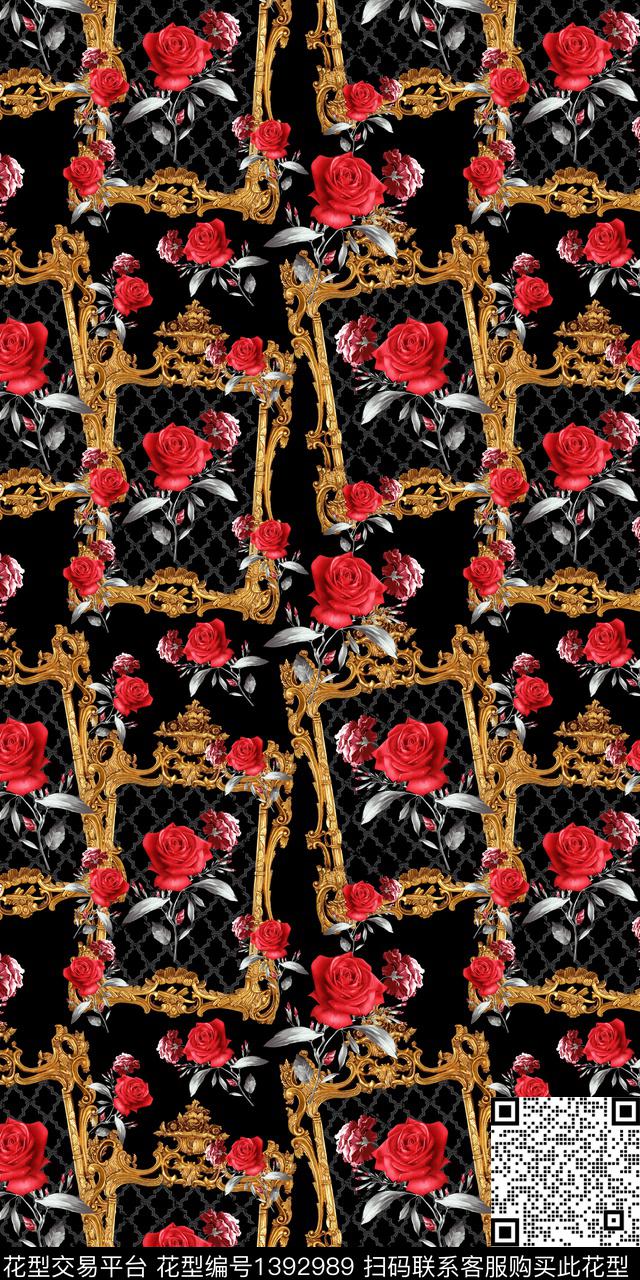 几何花卉大牌风数码印花华亿平台下载（图片编号: 1392989） - 瓦栏（Walan）