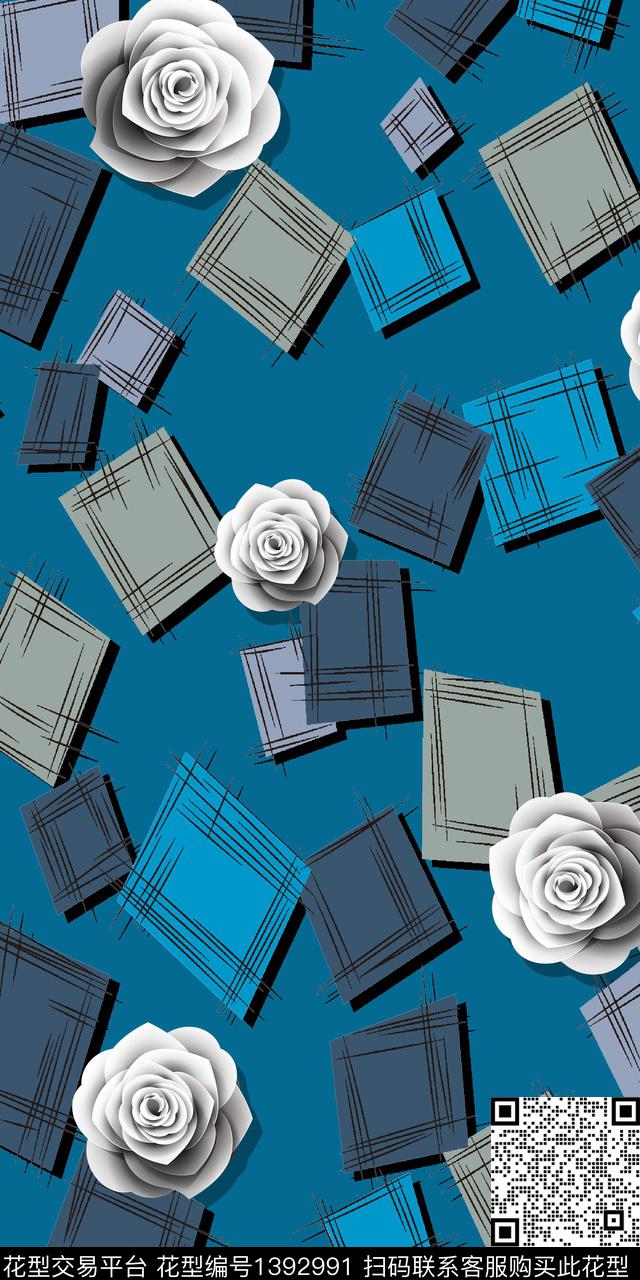 几何花卉大牌风数码印花华亿平台下载（图片编号: 1392991） - 瓦栏（Walan）