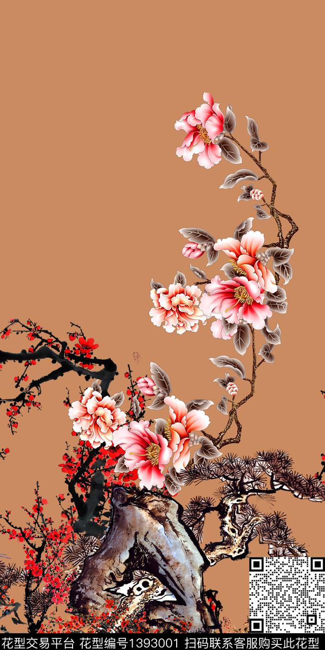 花卉定位花中国风数码印花华亿平台下载（图片编号: 1393001） - 瓦栏（Walan）