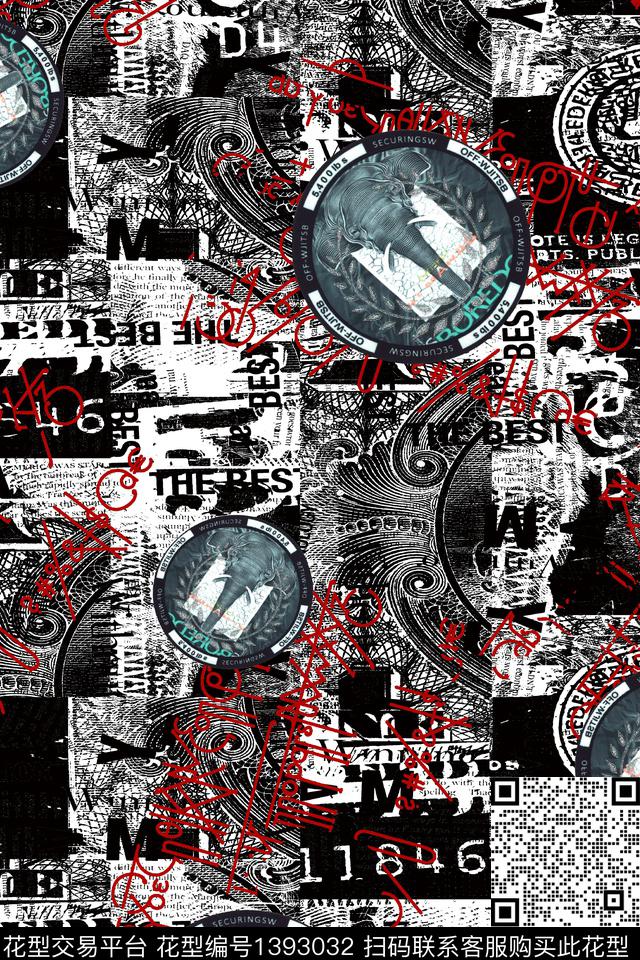 几何大牌风抽象数码印花华亿平台下载（图片编号: 1393032） - 瓦栏（Walan）