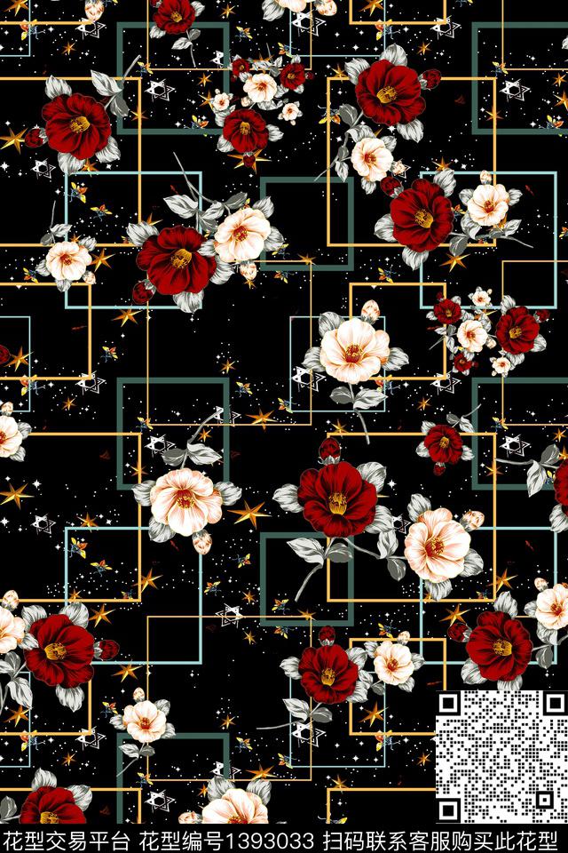 几何花卉大牌风数码印花华亿平台下载（图片编号: 1393033） - 瓦栏（Walan）