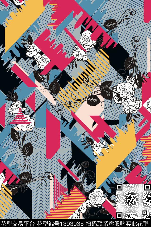 几何大牌风抽象数码印花华亿平台下载（图片编号: 1393035） - 瓦栏（Walan）