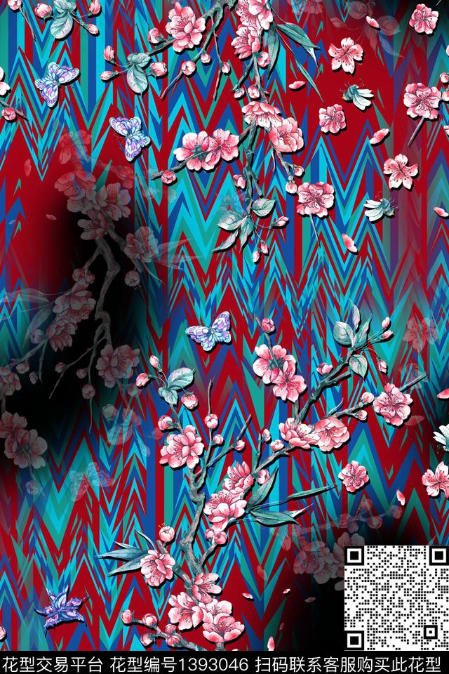 几何花卉大牌风数码印花华亿平台下载（图片编号: 1393046） - 瓦栏（Walan）
