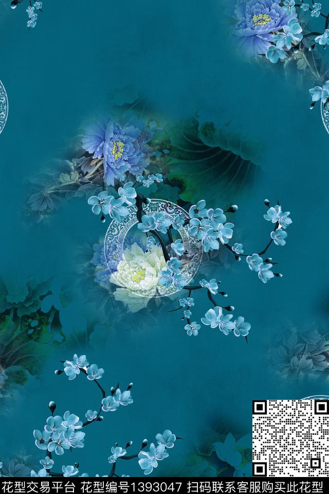 祥云花卉中国风数码印花华亿平台下载（图片编号: 1393047） - 瓦栏（Walan）