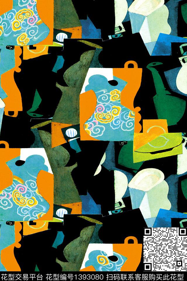 几何大牌风抽象数码印花华亿平台下载（图片编号: 1393080） - 瓦栏（Walan）
