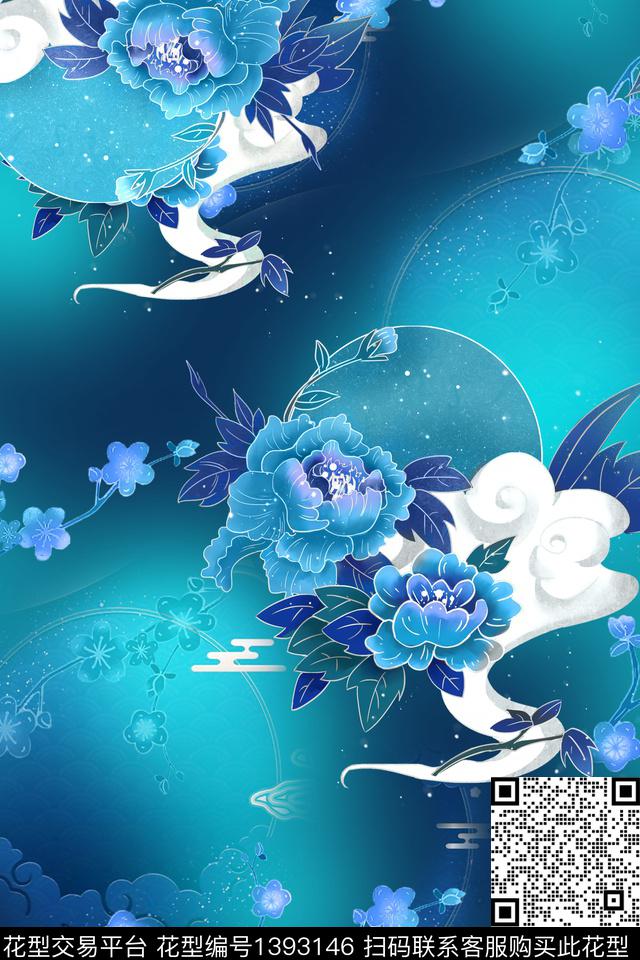 香云纱旗袍手绘花卉数码印花华亿平台下载（图片编号: 1393146） - 瓦栏（Walan）