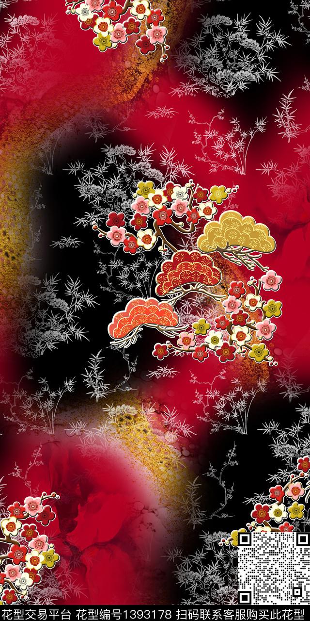 花卉大牌风抽象数码印花华亿平台下载（图片编号: 1393178） - 瓦栏（Walan）