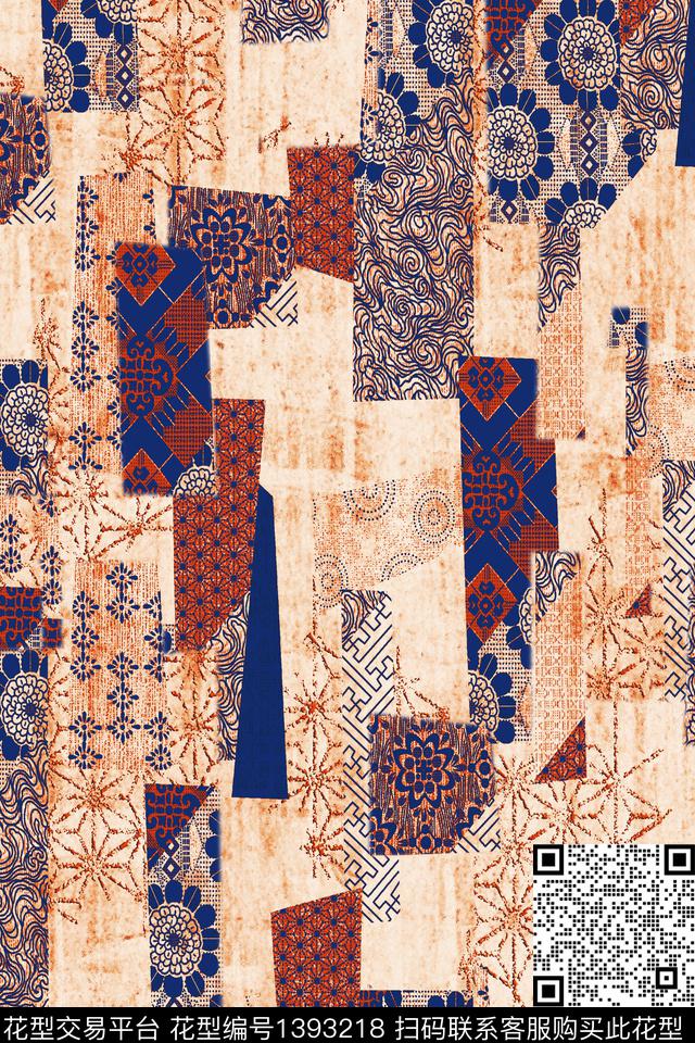 几何复古大牌风数码印花华亿平台下载（图片编号: 1393218） - 瓦栏（Walan）