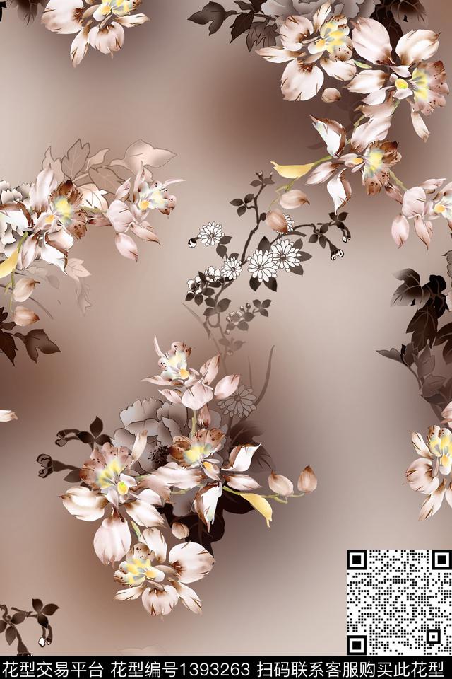 花卉大牌风香云纱数码印花华亿平台下载（图片编号: 1393263） - 瓦栏（Walan）