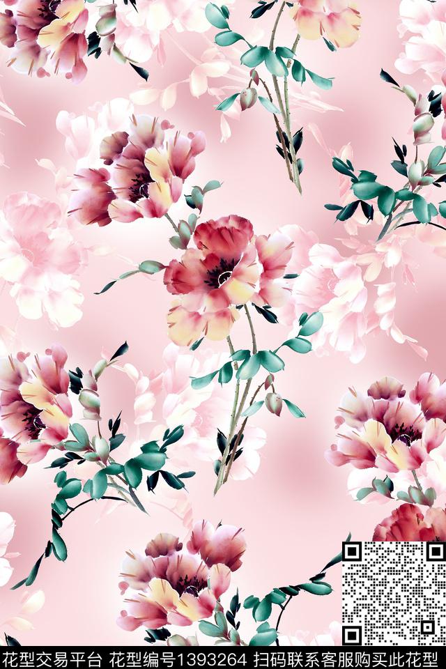 花卉大牌风香云纱数码印花华亿平台下载（图片编号: 1393264） - 瓦栏（Walan）