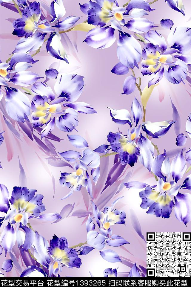 花卉大牌风香云纱数码印花华亿平台下载（图片编号: 1393265） - 瓦栏（Walan）