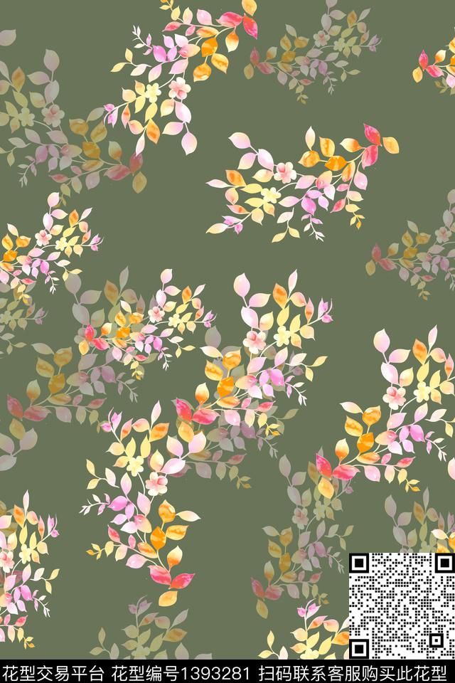 绿植树叶花卉小清新数码印花华亿平台下载（图片编号: 1393281） - 瓦栏（Walan）