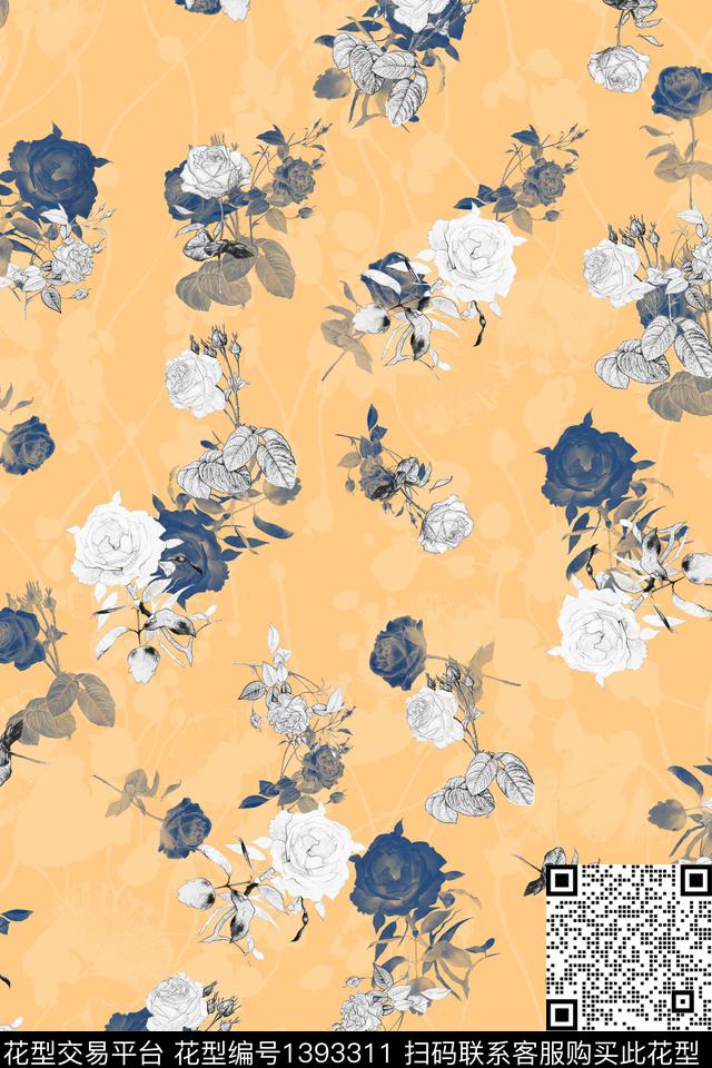 文艺彩底花卉灰色花数码印花华亿平台下载（图片编号: 1393311） - 瓦栏（Walan）