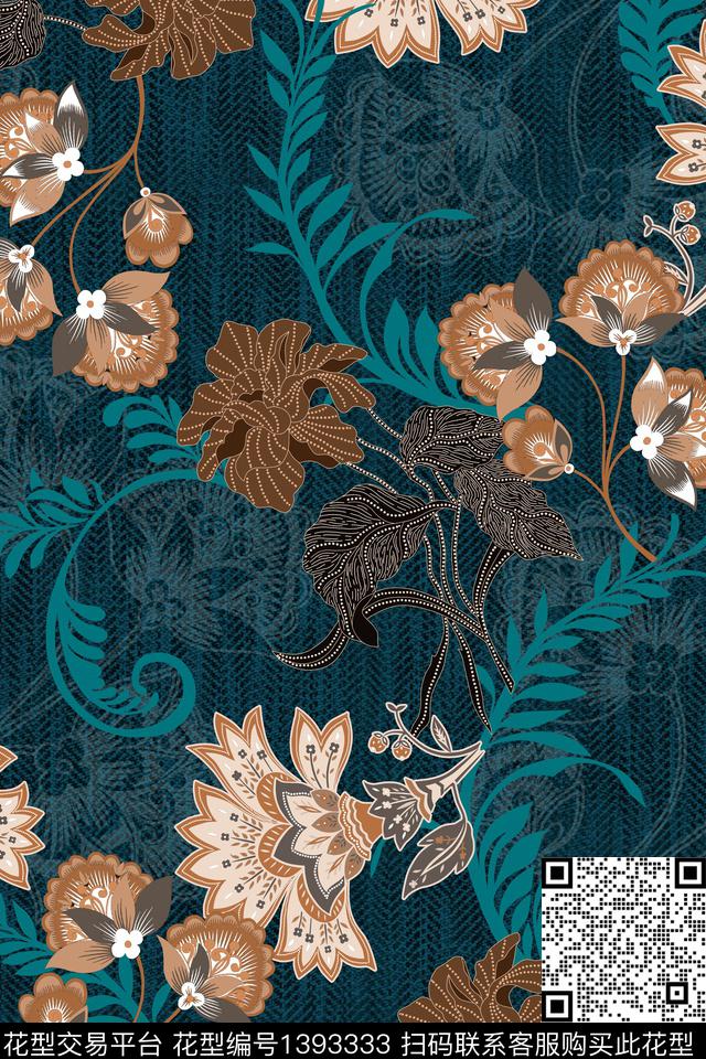 时尚花卉雕印华亿平台数码印花华亿平台下载（图片编号: 1393333） - 瓦栏（Walan）