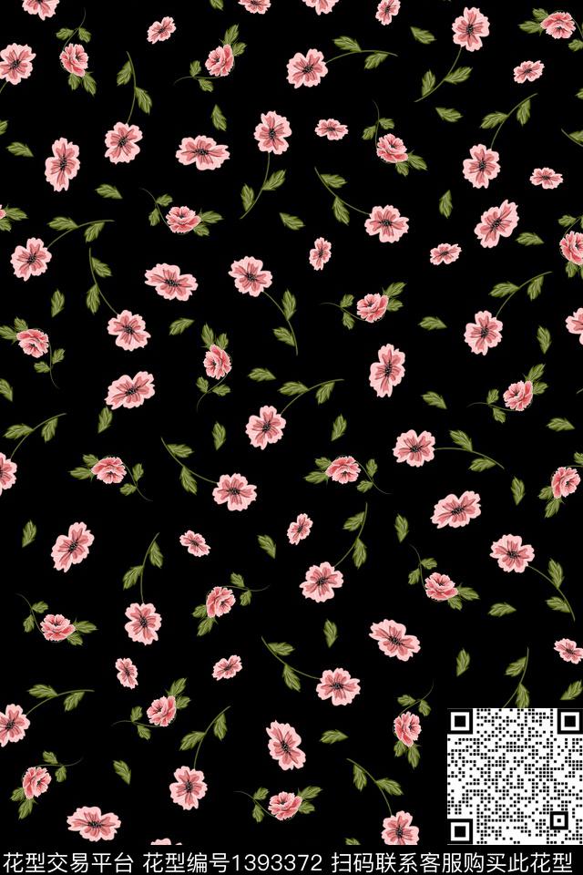 黑底花卉花卉大牌风数码印花华亿平台下载（图片编号: 1393372） - 瓦栏（Walan）