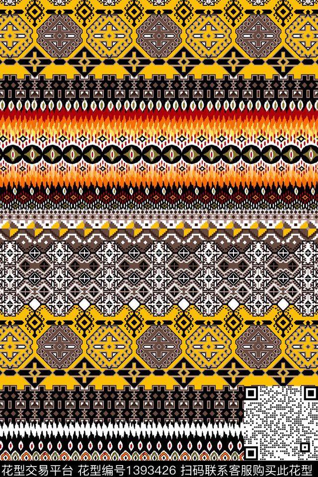 几何民族风复古数码印花华亿平台下载（图片编号: 1393426） - 瓦栏（Walan）