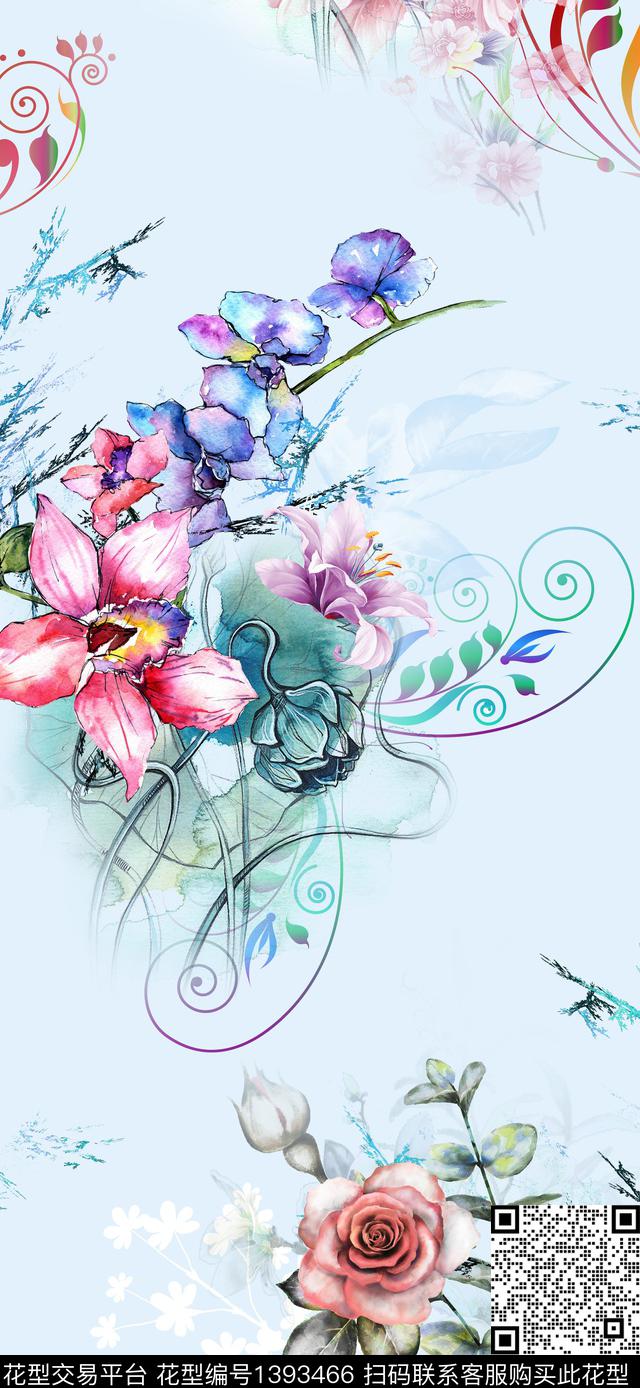 时尚简约花卉数码印花华亿平台下载（图片编号: 1393466） - 瓦栏（Walan）