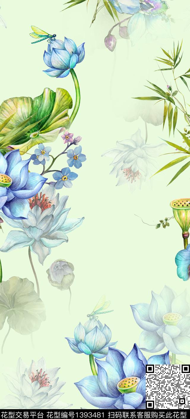 荷花时尚简约数码印花华亿平台下载（图片编号: 1393481） - 瓦栏（Walan）