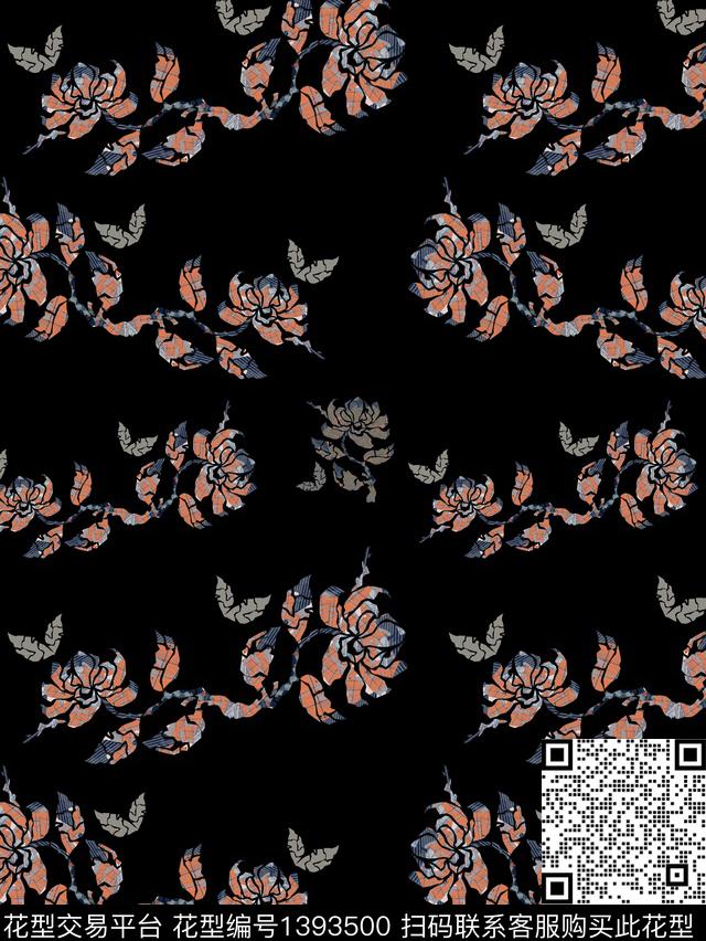 连衣裙橙色花卉数码印花华亿平台下载（图片编号: 1393500） - 瓦栏（Walan）