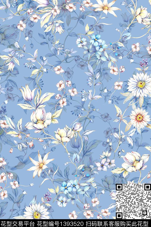 花卉大牌风小清新数码印花华亿平台下载（图片编号: 1393520） - 瓦栏（Walan）
