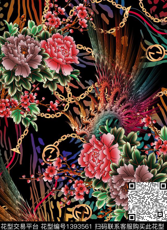 链条花卉牡丹数码印花华亿平台下载（图片编号: 1393561） - 瓦栏（Walan）