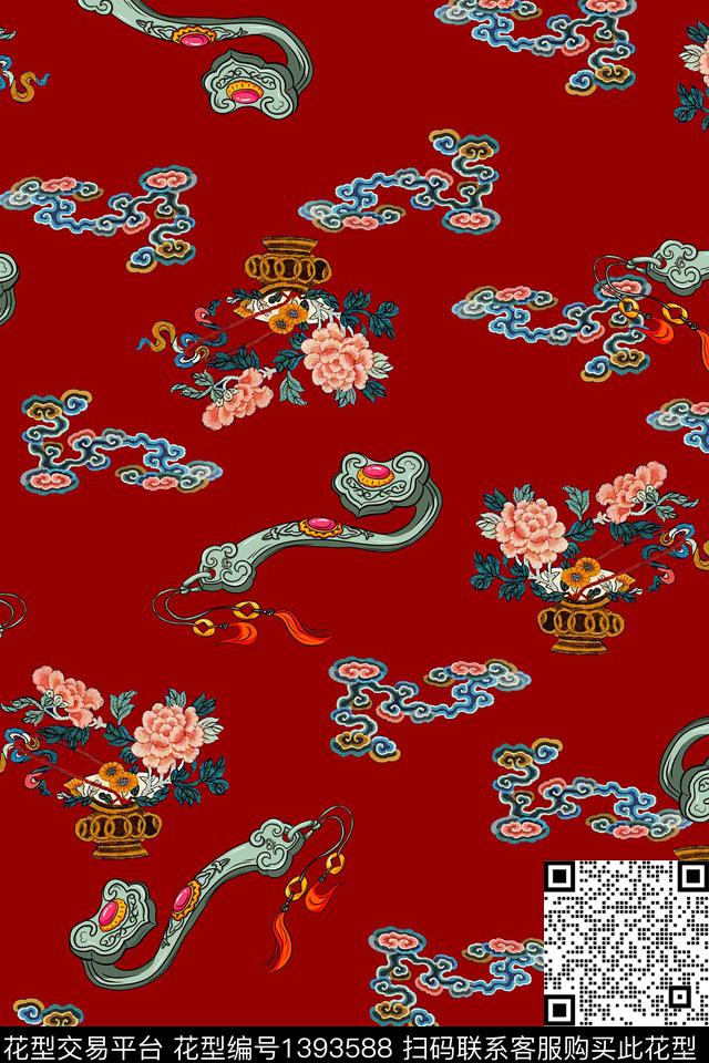 真丝中国风华亿平台香云纱旗袍花数码印花华亿平台下载（图片编号: 1393588） - 瓦栏（Walan）