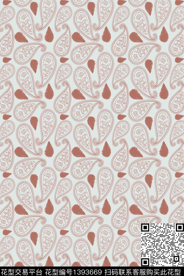 佩斯利清爽底花卉年轻女性传统印花华亿平台下载（图片编号: 1393669） - 瓦栏（Walan）