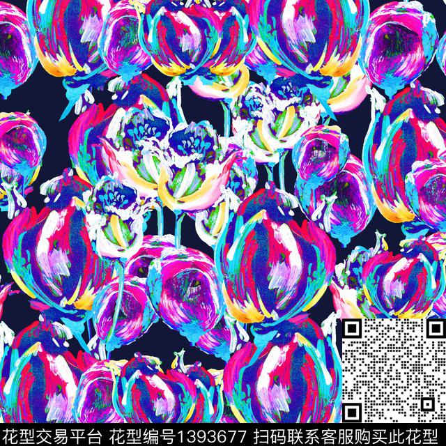 花卉大牌风抽象数码印花华亿平台下载（图片编号: 1393677） - 瓦栏（Walan）