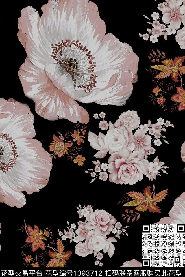 花卉大牌风香云纱数码印花华亿平台下载（图片编号: 1393712） - 瓦栏（Walan）