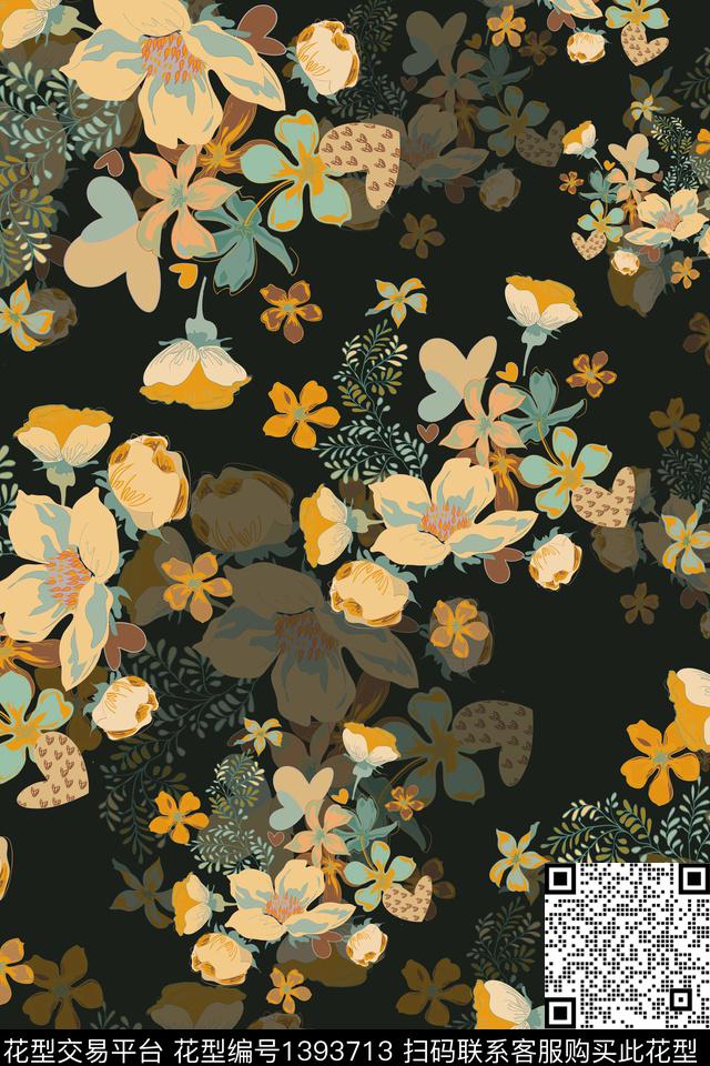 花卉大牌风香云纱数码印花华亿平台下载（图片编号: 1393713） - 瓦栏（Walan）