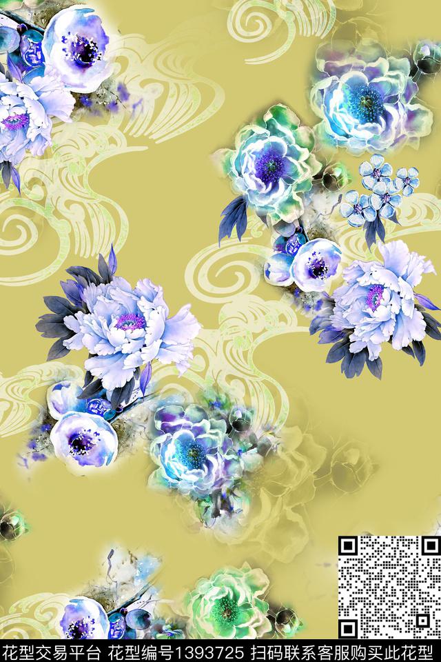 几何时尚几何花卉数码印花华亿平台下载（图片编号: 1393725） - 瓦栏（Walan）