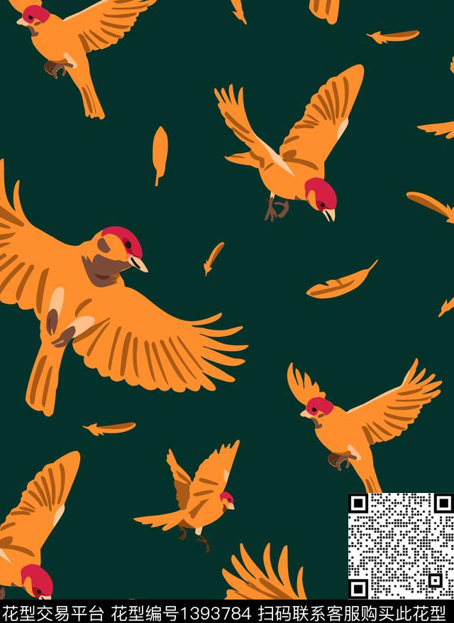 羽毛复古大牌风数码印花华亿平台下载（图片编号: 1393784） - 瓦栏（Walan）