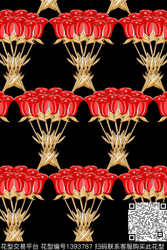 花卉大牌风手绘数码印花华亿平台下载（图片编号: 1393787） - 瓦栏（Walan）