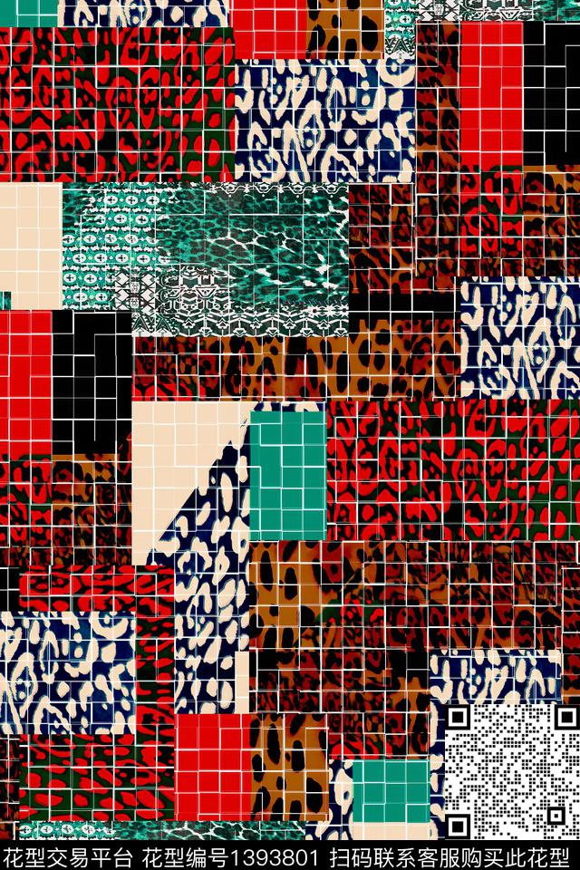 几何动物纹大牌风数码印花华亿平台下载（图片编号: 1393801） - 瓦栏（Walan）