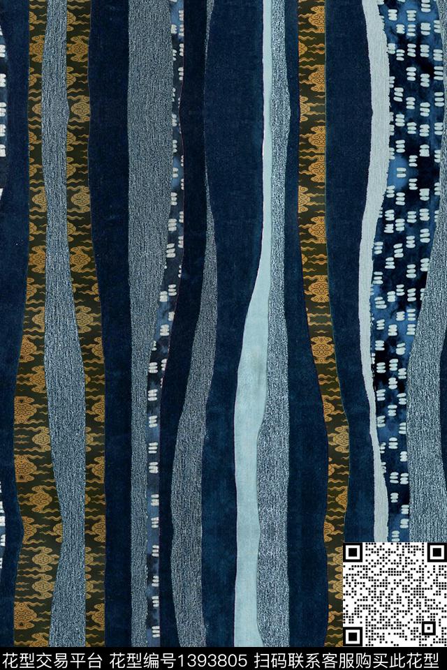 民族风复古旗袍花竖条华亿平台数码印花华亿平台下载（图片编号: 1393805） - 瓦栏（Walan）