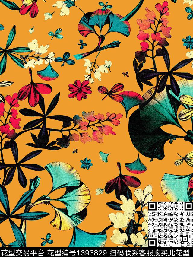 彩底花卉木棉花连衣裙数码印花华亿平台下载（图片编号: 1393829） - 瓦栏（Walan）