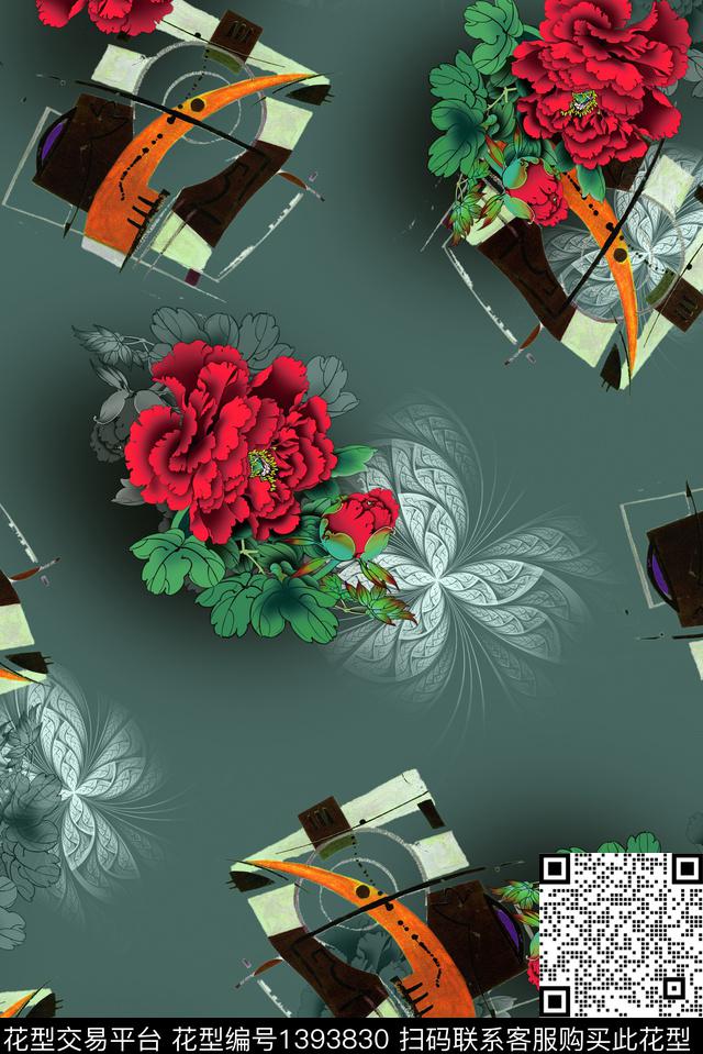 彩底花卉木棉花连衣裙数码印花华亿平台下载（图片编号: 1393830） - 瓦栏（Walan）