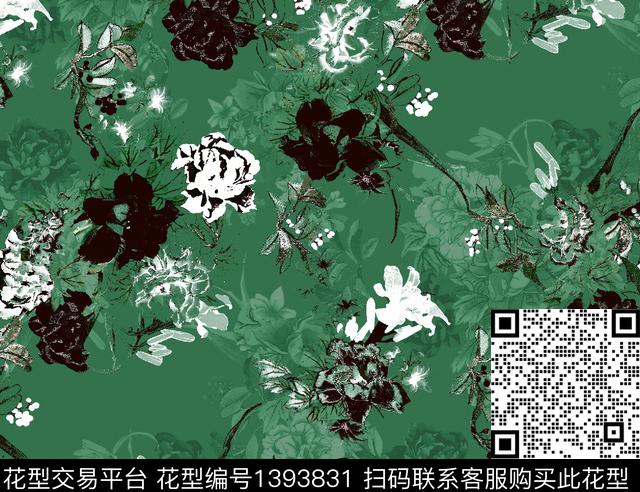 彩底花卉木棉花连衣裙数码印花华亿平台下载（图片编号: 1393831） - 瓦栏（Walan）