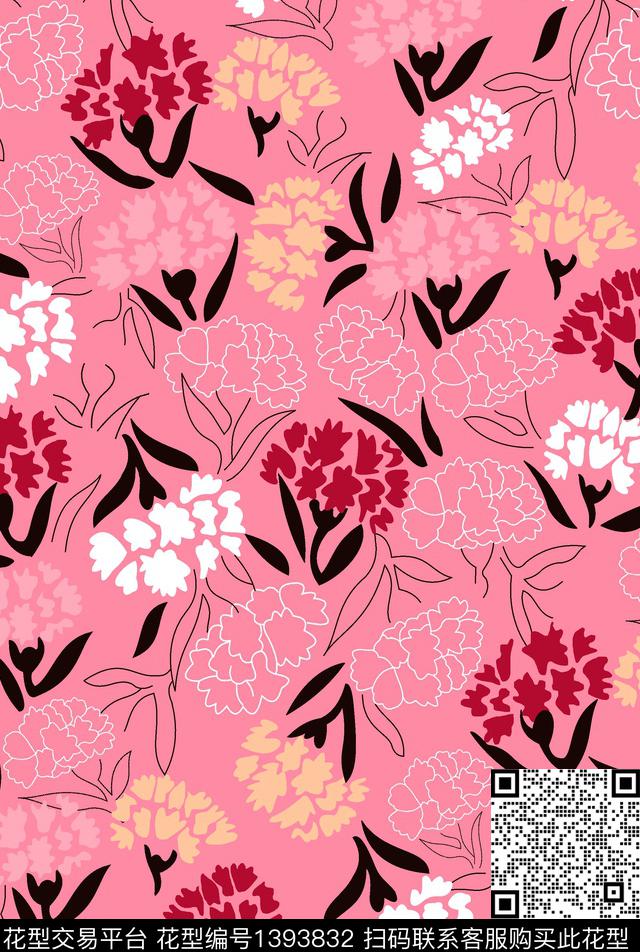 线条彩底花卉几何花卉数码印花华亿平台下载（图片编号: 1393832） - 瓦栏（Walan）