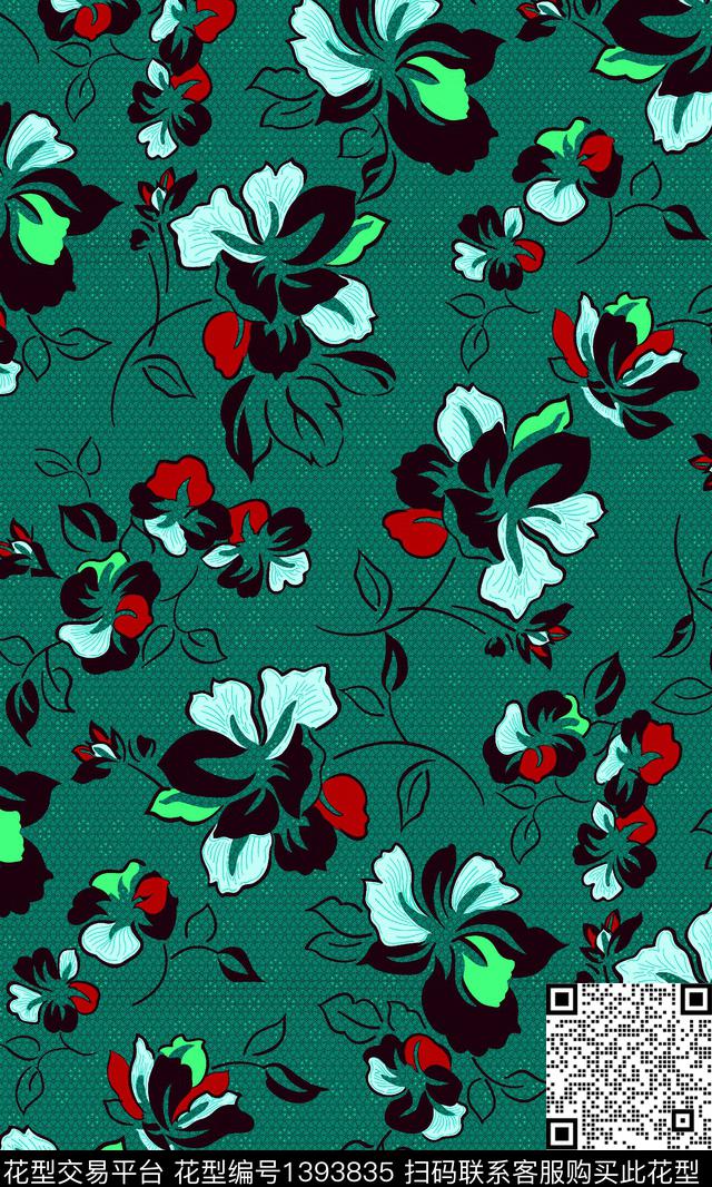 线条彩底花卉几何花卉数码印花华亿平台下载（图片编号: 1393835） - 瓦栏（Walan）