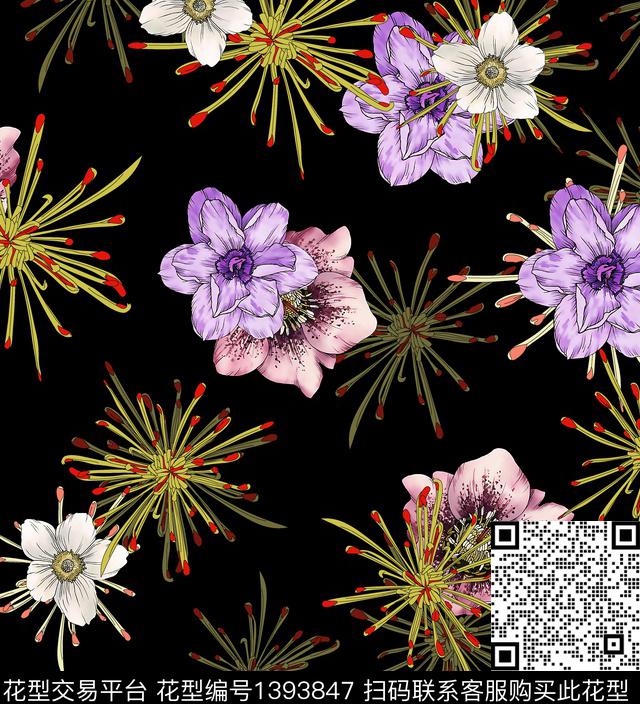 连衣裙女装花卉传统印花华亿平台下载（图片编号: 1393847） - 瓦栏（Walan）