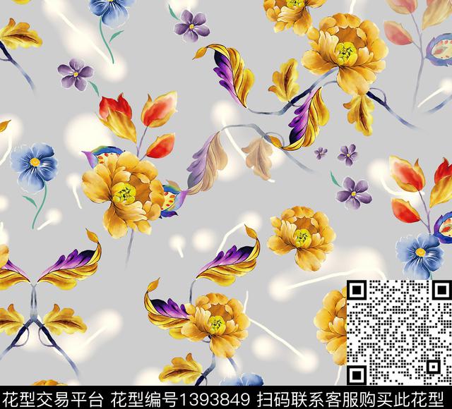 连衣裙女装花卉传统印花华亿平台下载（图片编号: 1393849） - 瓦栏（Walan）