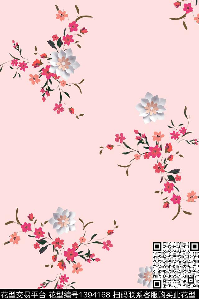 水墨风花卉中国风数码印花华亿平台下载（图片编号: 1394168） - 瓦栏（Walan）