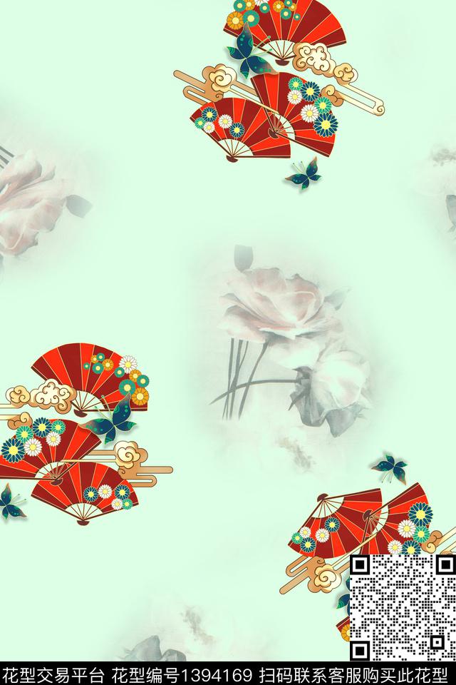 水墨风花卉中国风数码印花华亿平台下载（图片编号: 1394169） - 瓦栏（Walan）